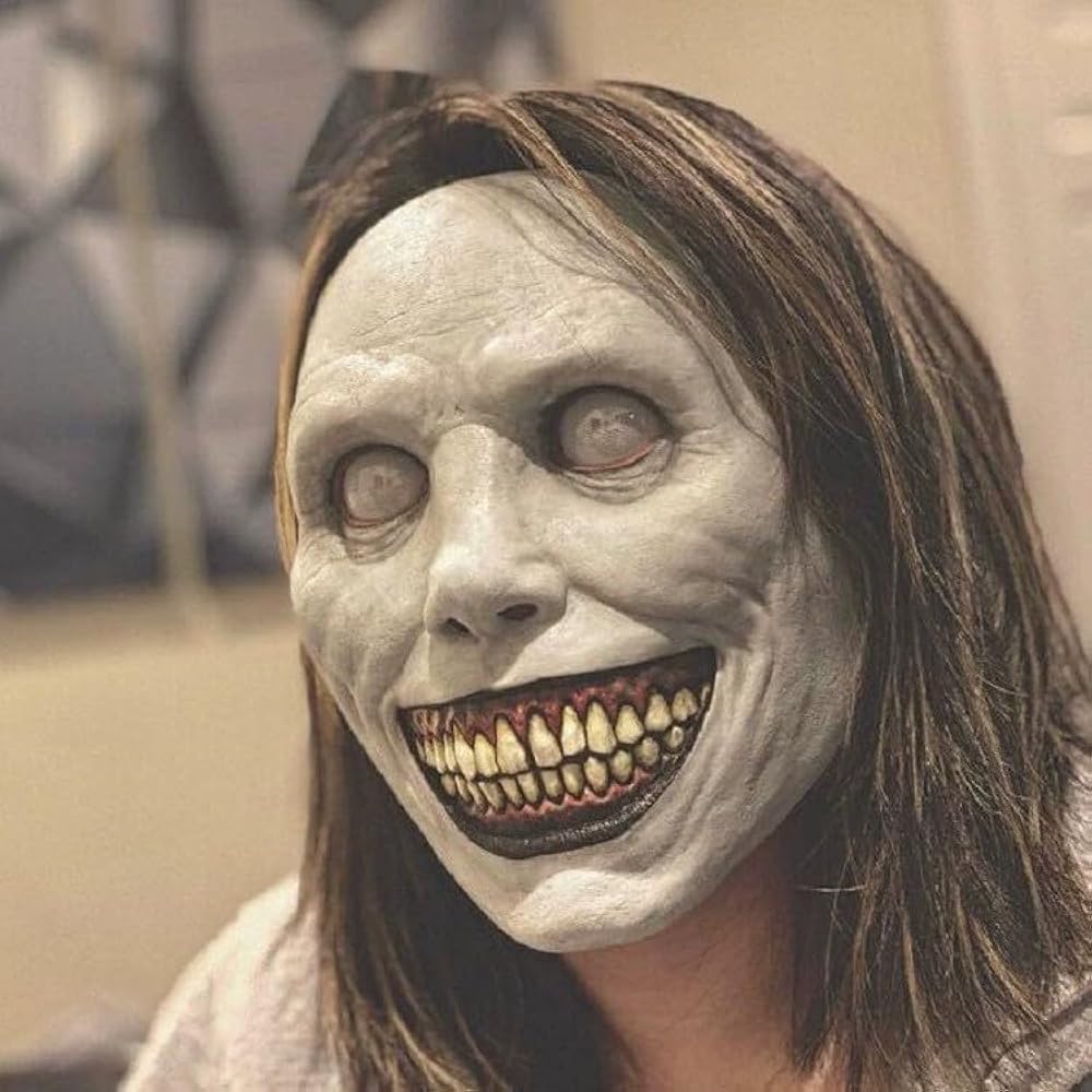 Horror White Face Eyes Exorcist Mask Halloween Mask Smiling Demon Mask Scary Cosplay Evil Creepy Ghost Skull Mask for Halloween Carnival Party Costume Props