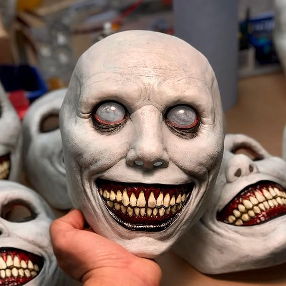 Horror White Face Eyes Exorcist Mask Halloween Mask Smiling Demon Mask Scary Cosplay Evil Creepy Ghost Skull Mask for Halloween Carnival Party Costume Props